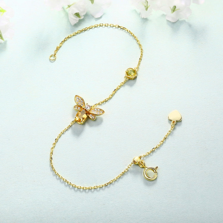 Dainty Citrine Peridot Bracelet Secret Garden Queen Bee & Honeycomb Bracelet