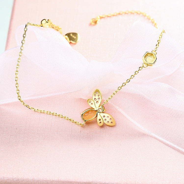 Dainty Citrine Peridot Bracelet Secret Garden Queen Bee & Honeycomb Bracelet