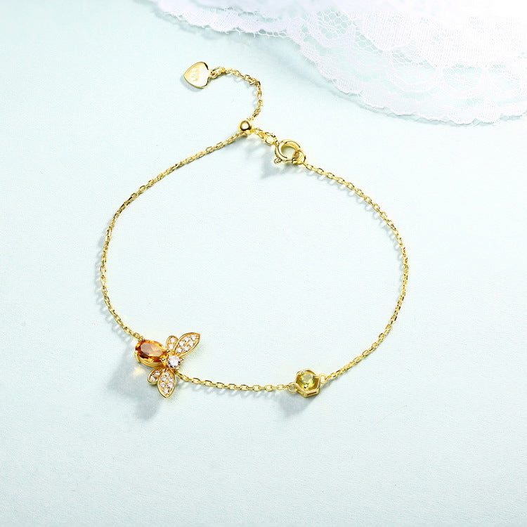 Dainty Citrine Peridot Bracelet Secret Garden Queen Bee & Honeycomb Bracelet