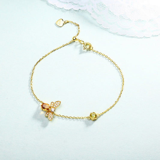 Dainty Citrine Peridot Bracelet Secret Garden Queen Bee & Honeycomb Bracelet