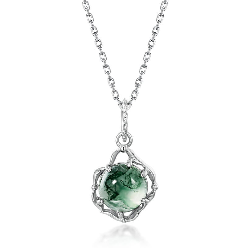 Unique Thicket | Geometric Sphere Moss Agate Necklace