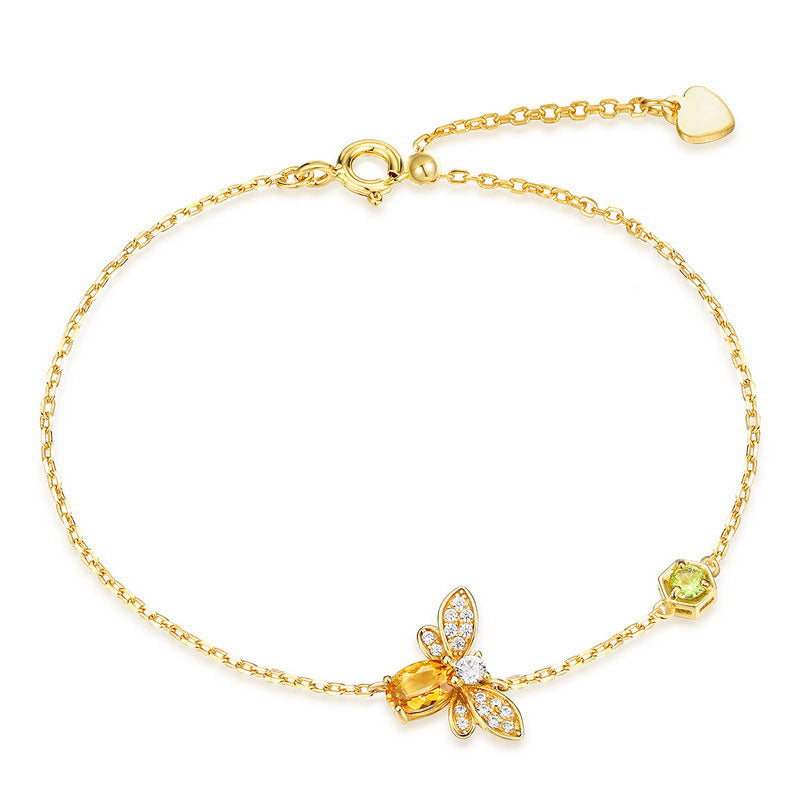 Dainty Citrine Peridot Bracelet Secret Garden Queen Bee & Honeycomb Bracelet