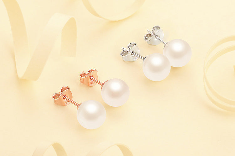 Classic 8mm Round Shell Pearl Solitaire Stud Earrings