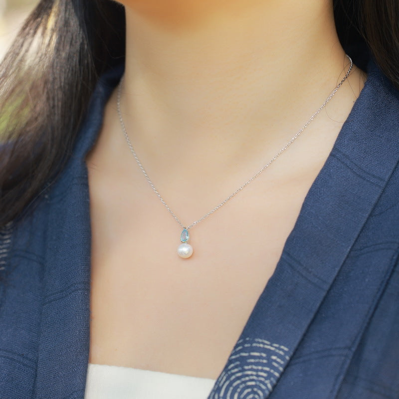 Elegant Ocean Drop Aquamarine & Freshwater Pearl Necklace