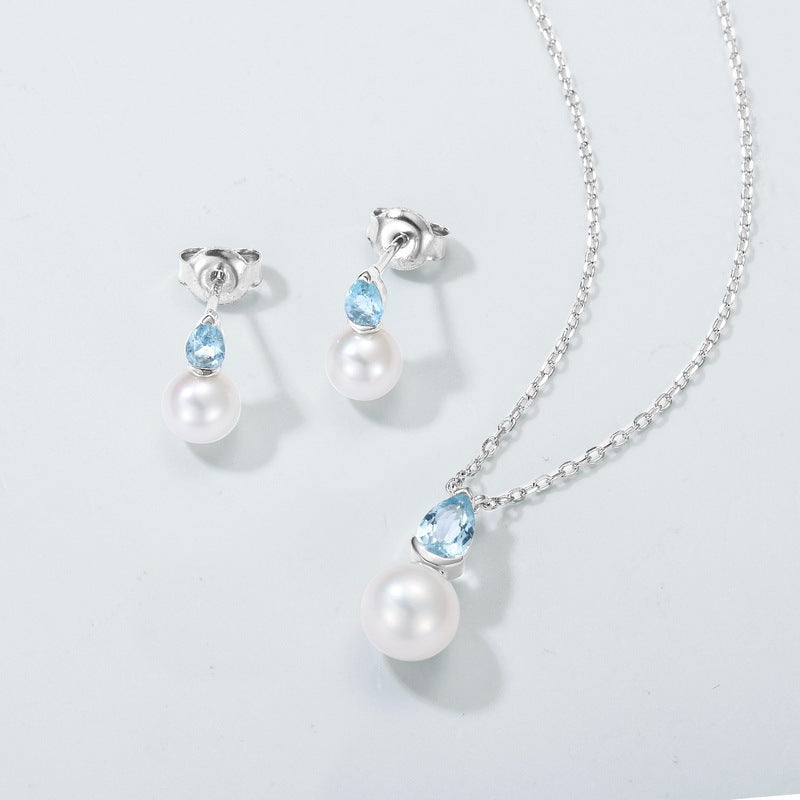 Elegant Ocean Drop Aquamarine & Freshwater Pearl Necklace