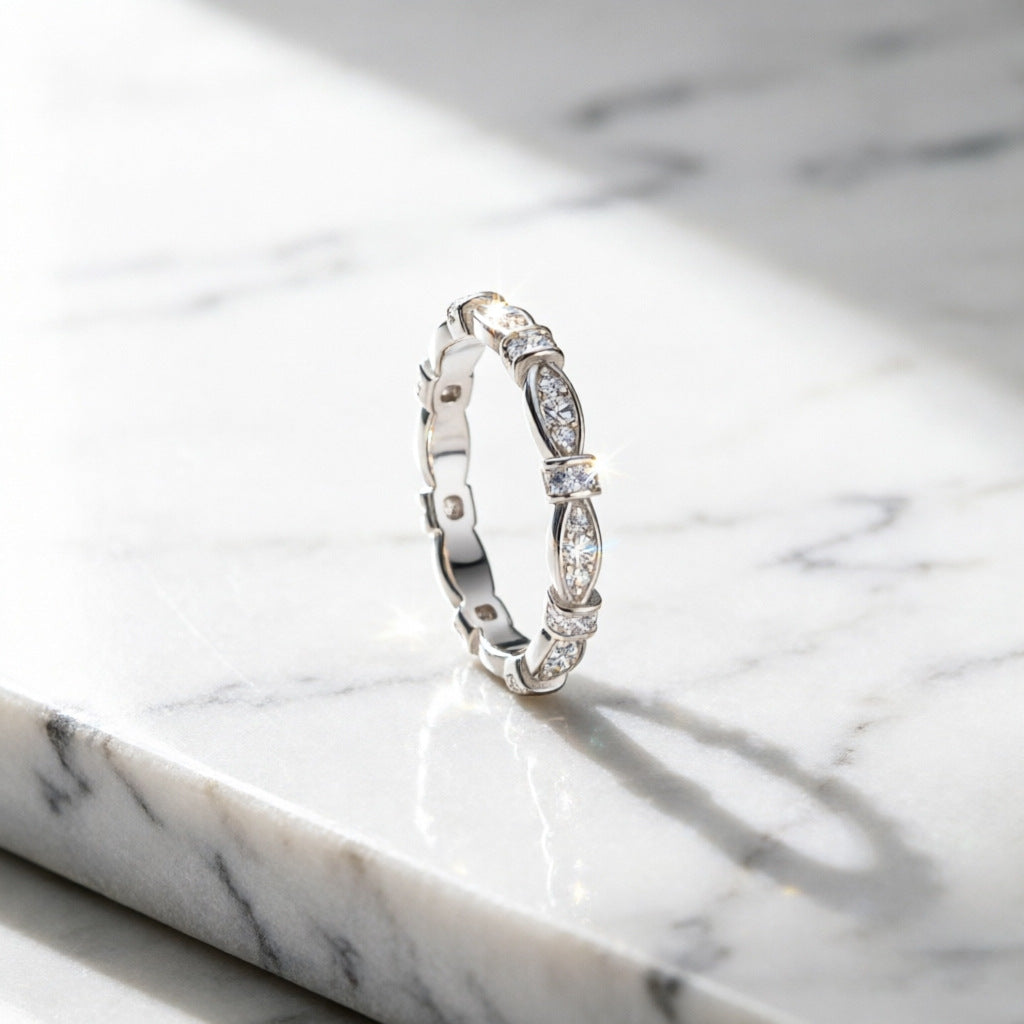 Serpenti-Style Full Eternity Moissanite Pavé Stacking Ring Trio