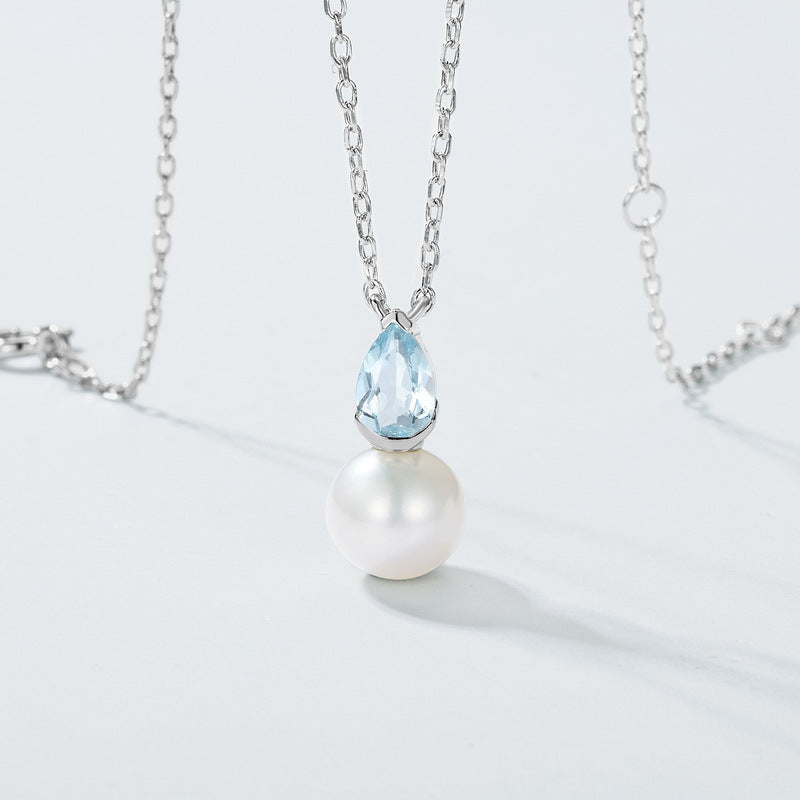 Elegant Ocean Drop Aquamarine & Freshwater Pearl Necklace