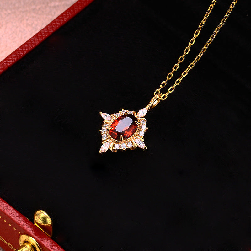 Vintage Ova Cut Garnet Halo Jewelry Set - Earrings & Pendant
