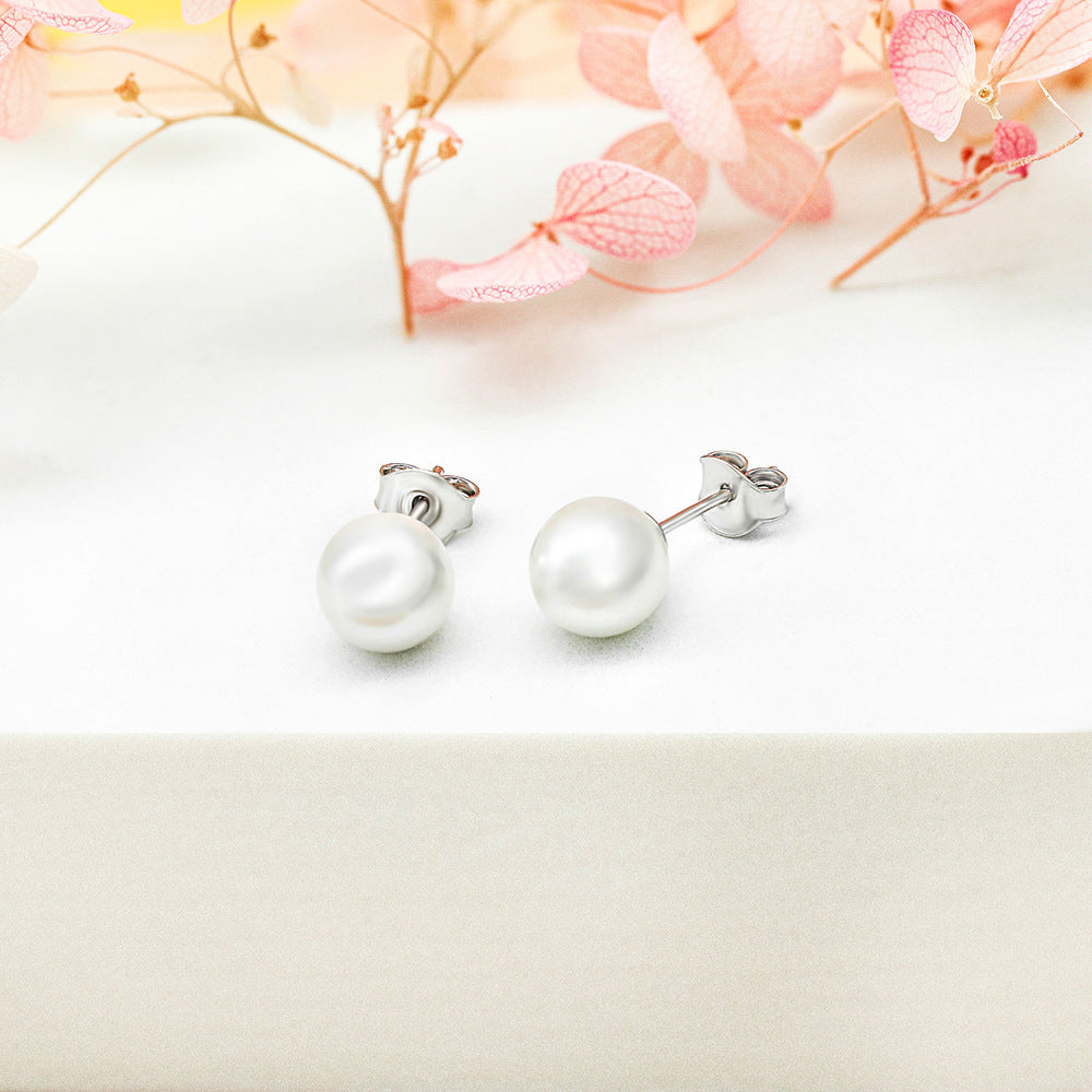 Classic 8mm Round Shell Pearl Solitaire Stud Earrings