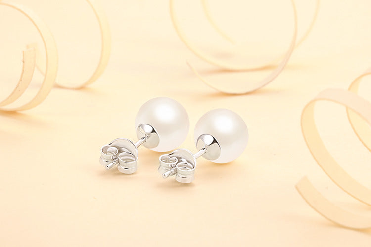 Classic 8mm Round Shell Pearl Solitaire Stud Earrings
