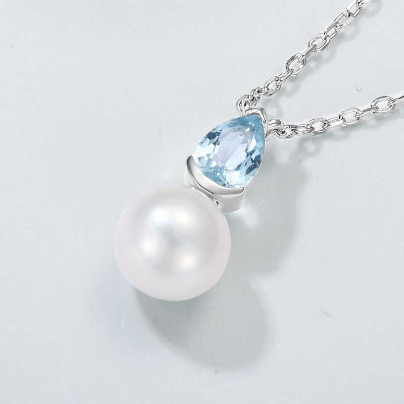 Elegant Ocean Drop Aquamarine & Freshwater Pearl Necklace