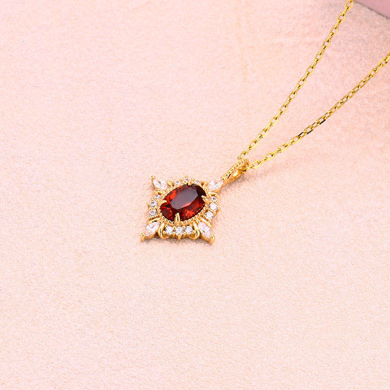 Vintage Ova Cut Garnet Halo Jewelry Set - Earrings & Pendant