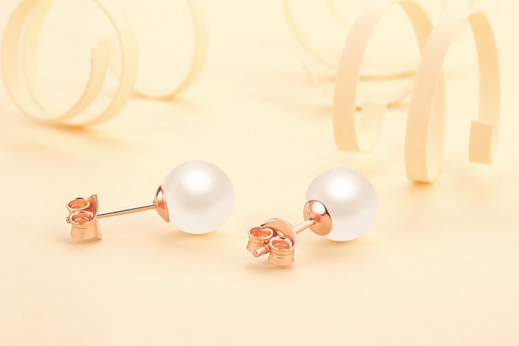 Classic 8mm Round Shell Pearl Solitaire Stud Earrings