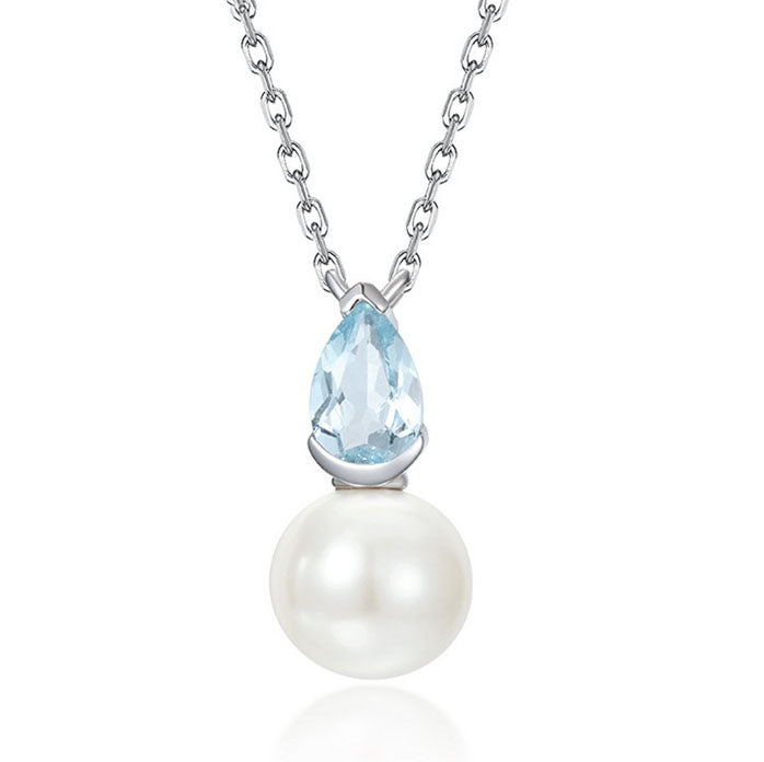 Elegant Ocean Drop Aquamarine & Freshwater Pearl Necklace