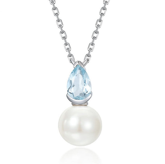 Elegant Ocean Drop Aquamarine & Freshwater Pearl Necklace