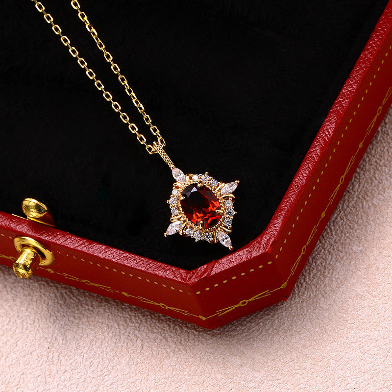 Vintage Ova Cut Garnet Halo Jewelry Set - Earrings & Pendant