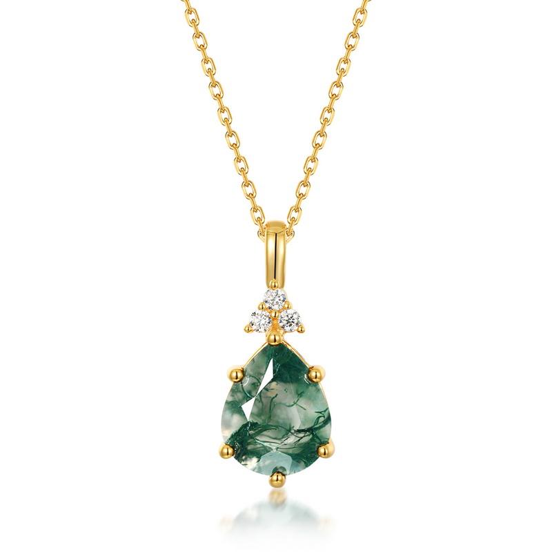 8x10MM Pear Shaped Moss Agate Pendant Necklace-Rosa