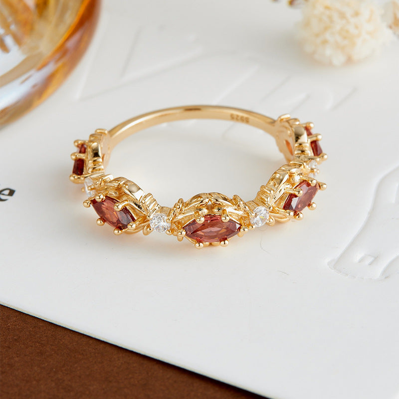 Vintage Marquise Cut Garnet Vine Wedding Band