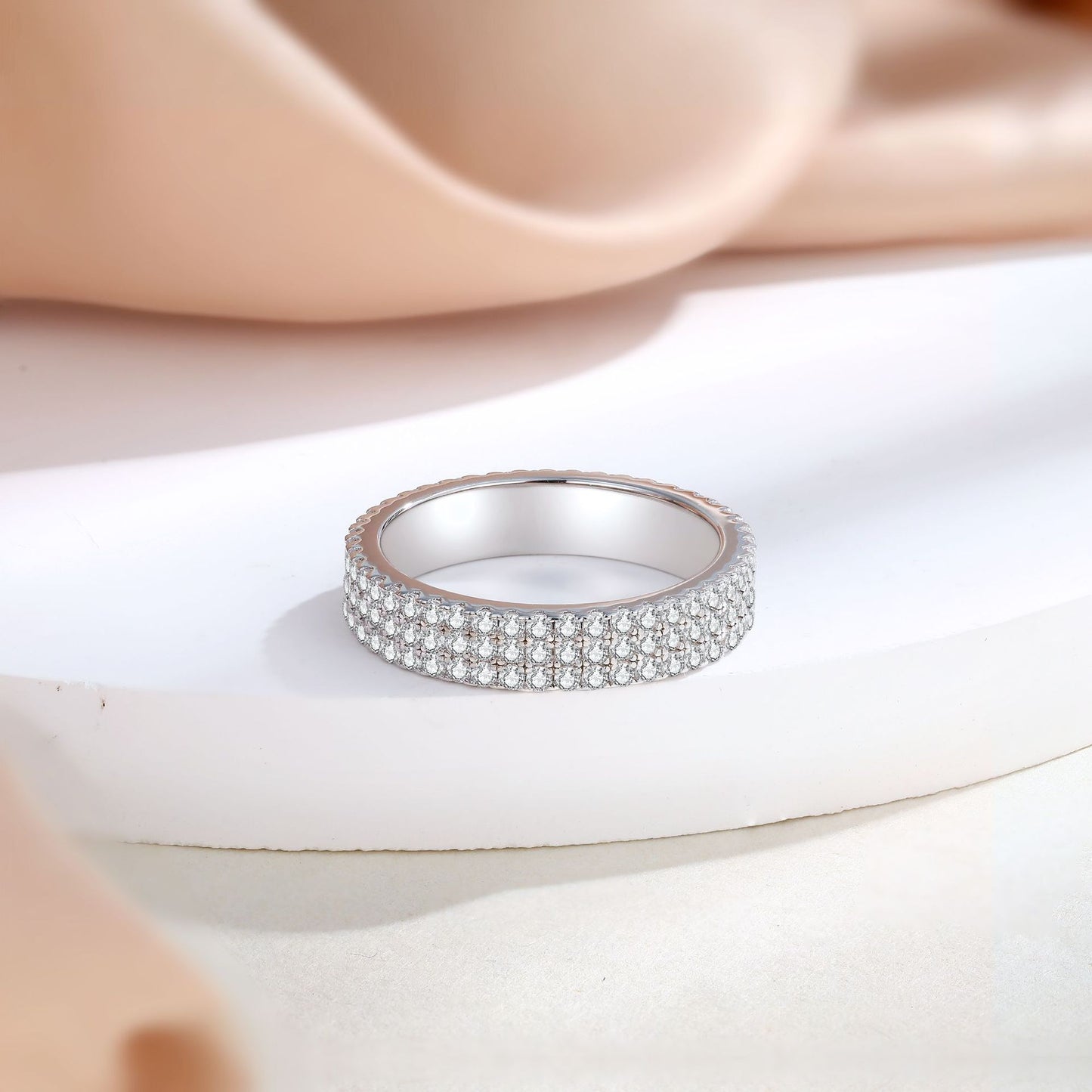 Elegant Triple Row Pave CZ Half Eternity Wedding Band Ring
