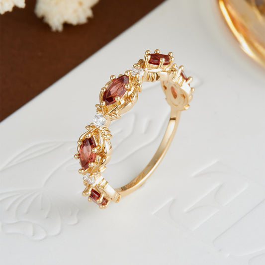 Vintage Marquise Cut Garnet Vine Wedding Band
