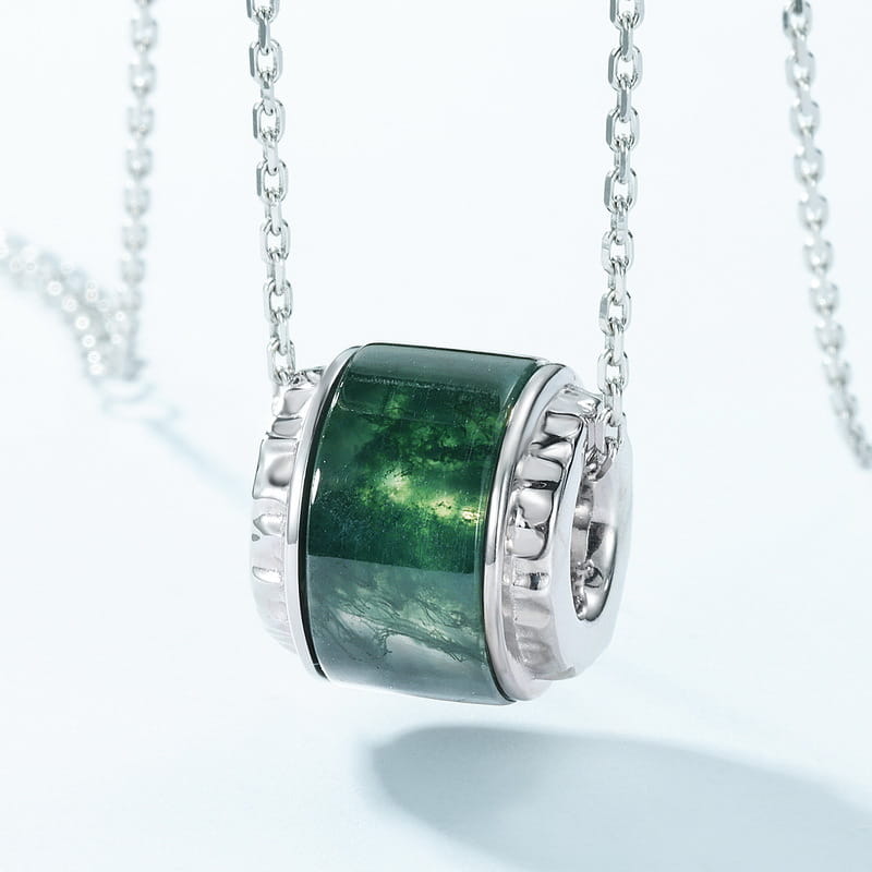 The Mossy Pillar | Geometric Cylinder Moss Agate Necklace
