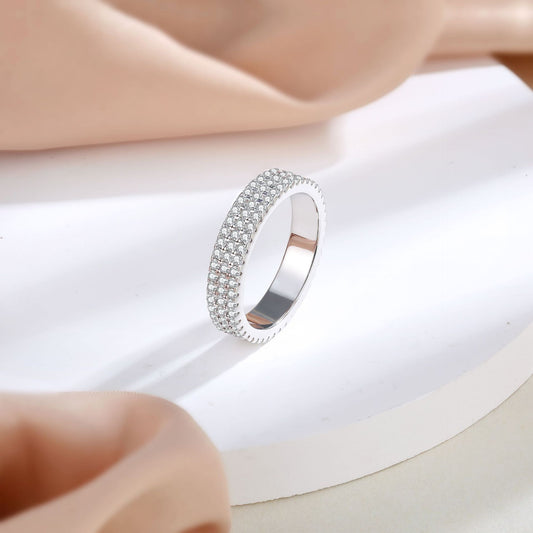 Elegant Triple Row Pave CZ Half Eternity Wedding Band Ring
