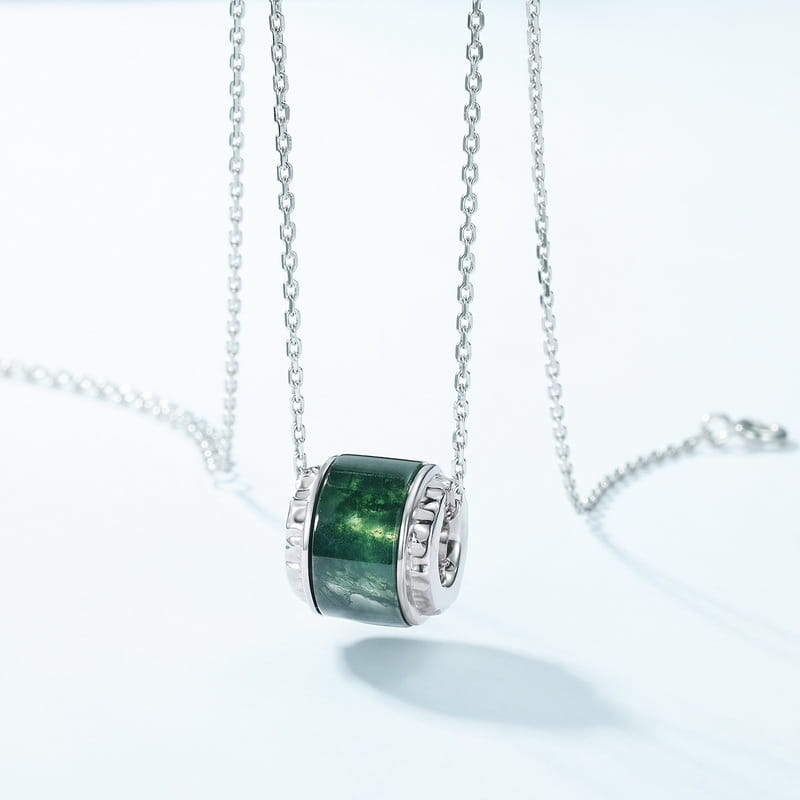 The Mossy Pillar | Geometric Cylinder Moss Agate Necklace