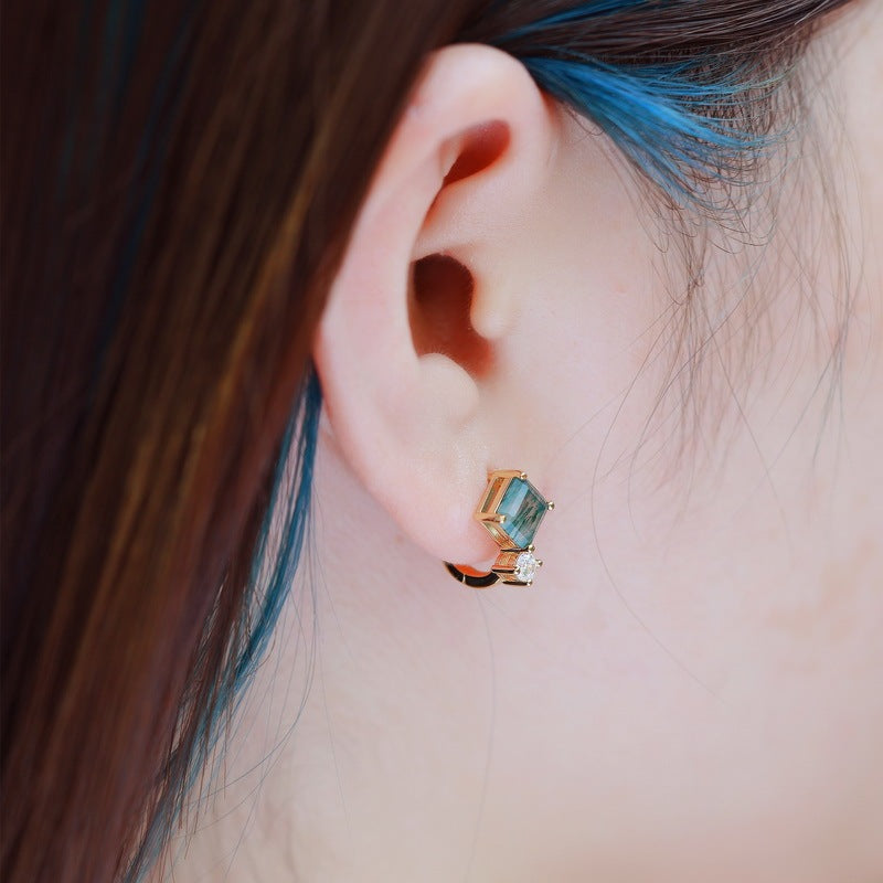 Dainty Princess Cut Moss Agate Leverback Earrings