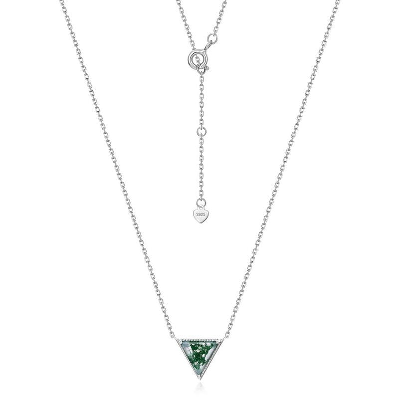 Triangle Moss Agate Pendant Necklace - Verdant