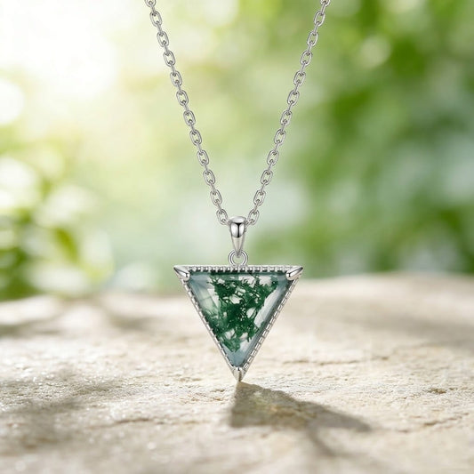 Triangle Moss Agate Pendant Necklace - Verdant
