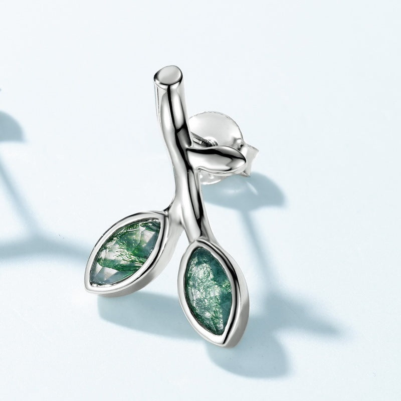 Dainty Sprout Moss Agate Studs Whimsical Tree Branch Earrings Unique Forest Lover Gift