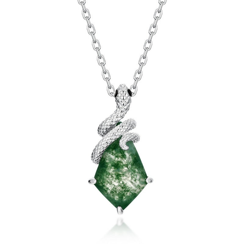 Luxury Snake Kite Cut Green Moss Agate Pendant Necklace