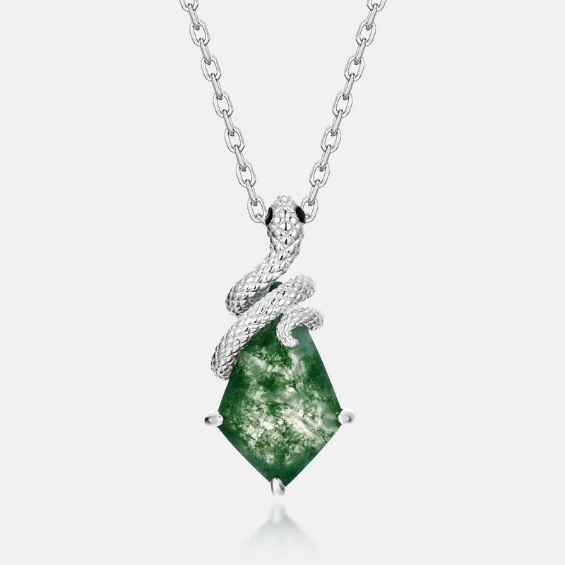 Luxury Snake Kite Cut Green Moss Agate Pendant Necklace