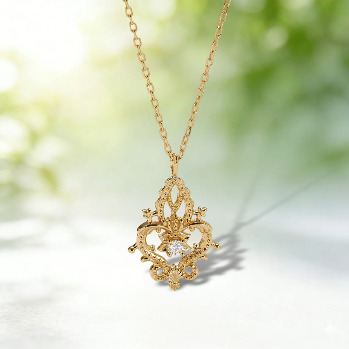 Vintage Style Filigree Vine Pattern Moissanite Neckalce Pendant