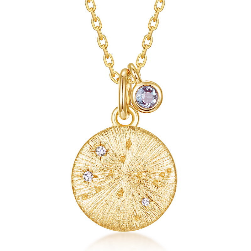 Gemini Zodiac Necklace | Alexandrite Birthstone Constellation Pendant | Hand-Brushed Gold Celestial Jewelry