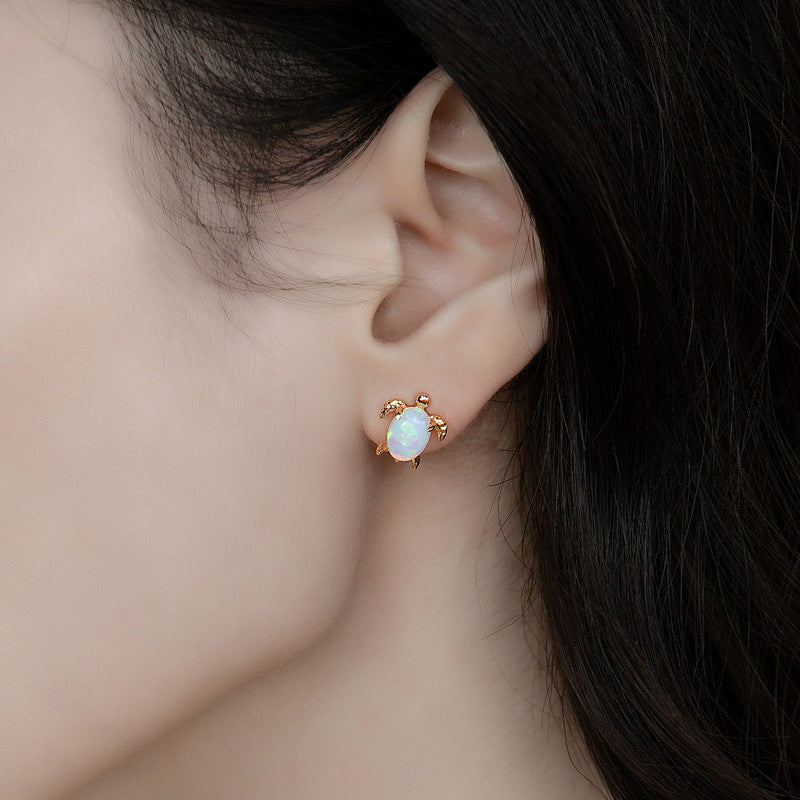 Ocean Series Turtle Stud Earrings â€?Cute & Versatile Synthetic Opal Turtle Earrings for Women