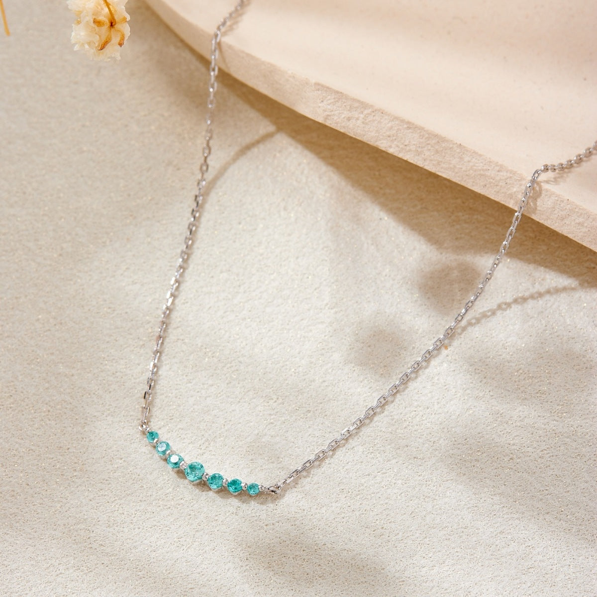 Vintage Paraiba Blue Zircon Curved Bar Necklace
