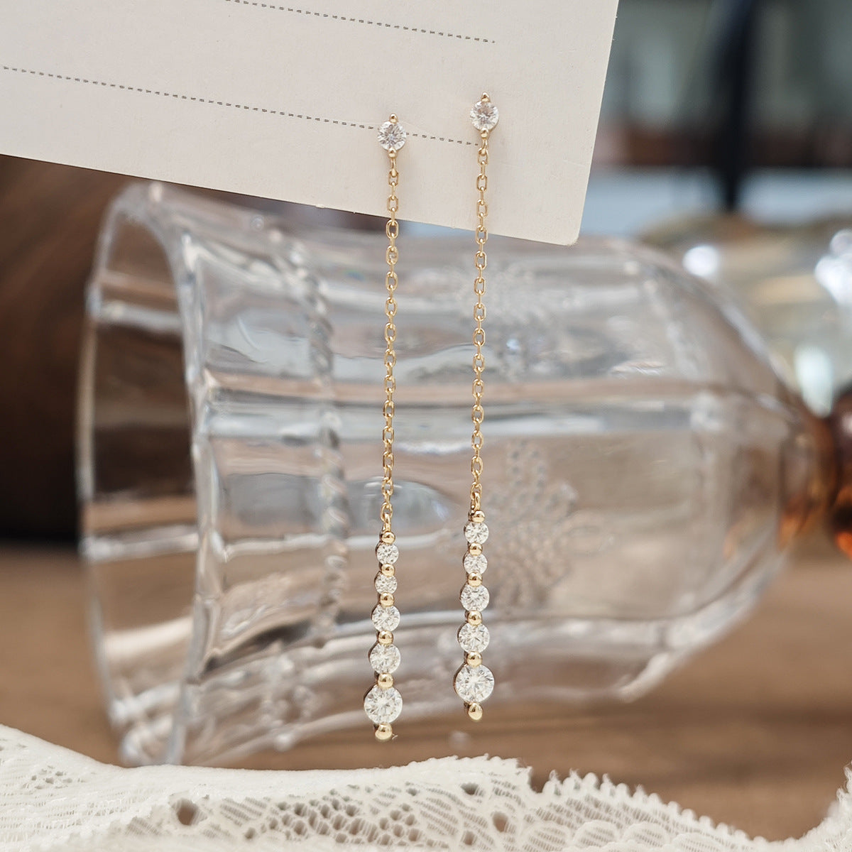 Moissanite Drop Earrings, Long Chain Linear Dangle Earrings for Women