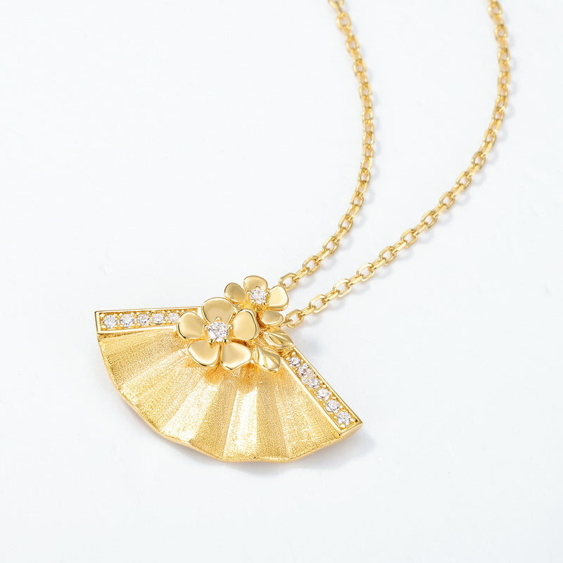 Buccellati-Style Brushed Gold Fan Necklace Floral Choker