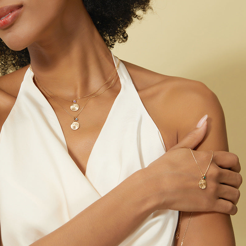 Taurus Constellation Necklace | Emerald Birthstone Zodiac Pendant | Brushed Gold Coin Astrology Gift