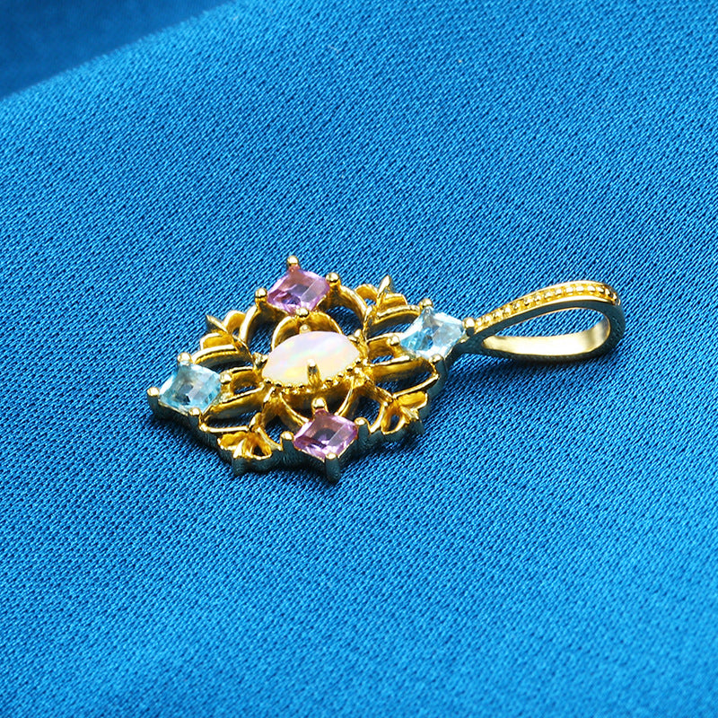 Royal Filigree Marquise Opal & Mixed Gemstone Amulet Necklace