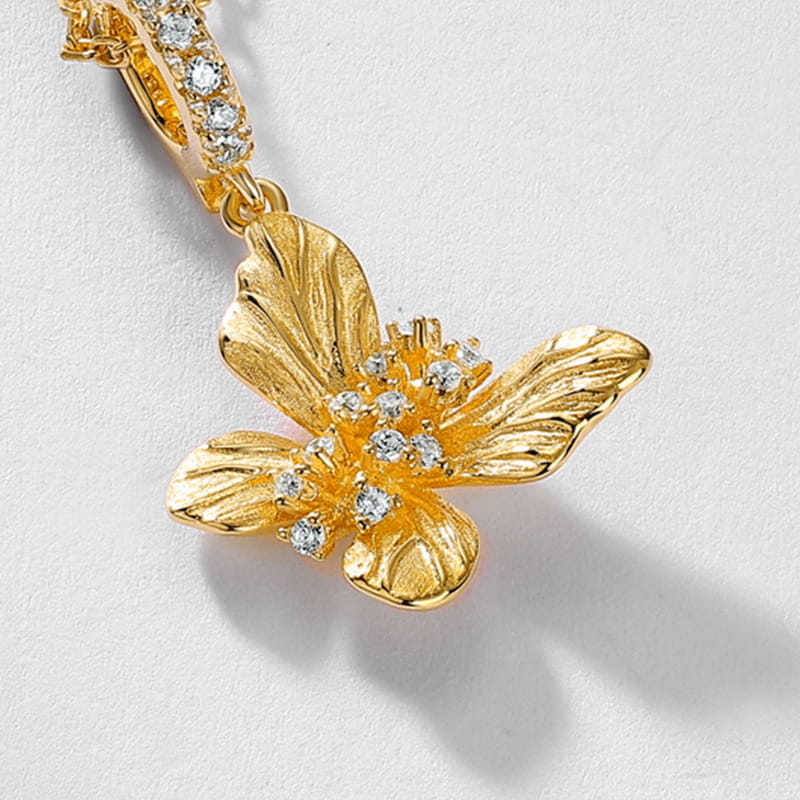 Dainty Brushed Gold Textured Filigree Butterfly Necklace