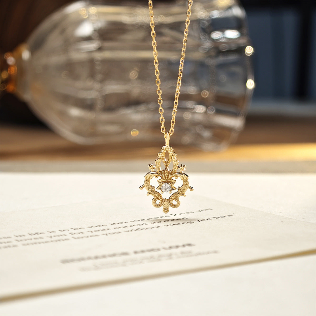 Vintage Style Filigree Vine Pattern Moissanite Neckalce Pendant