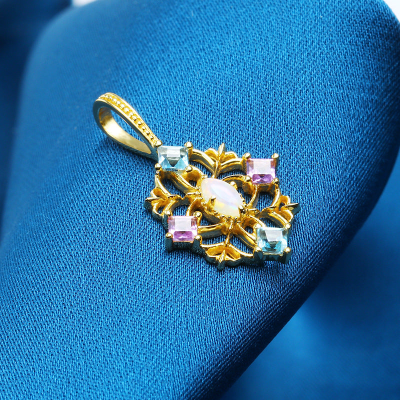 Royal Filigree Marquise Opal & Mixed Gemstone Amulet Necklace