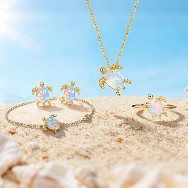 Ocean Series Turtle Neckalcesâ€?Cute & Versatile Synthetic Opal Turtle Pendant for Women