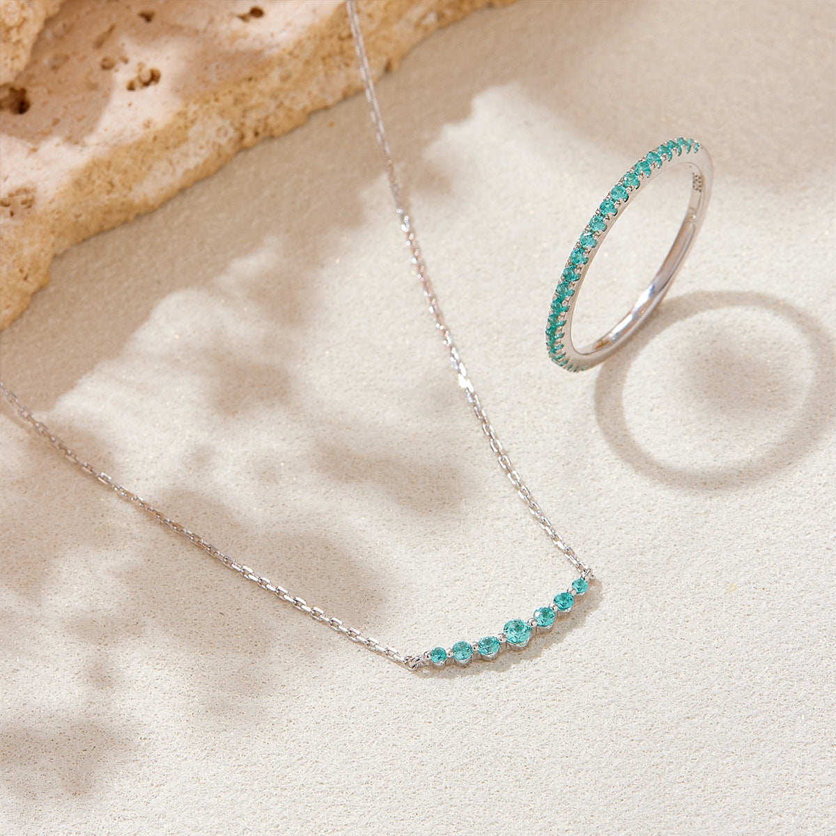 Vintage Paraiba Blue Zircon Curved Bar Necklace