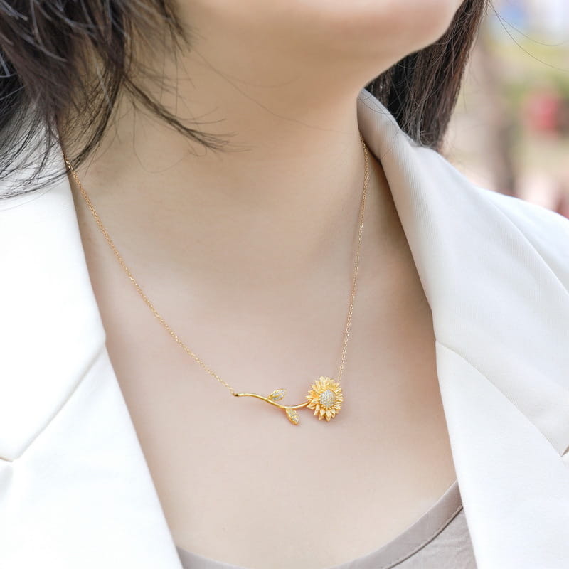 Radiant Golden Sunflower & Leaf Necklace