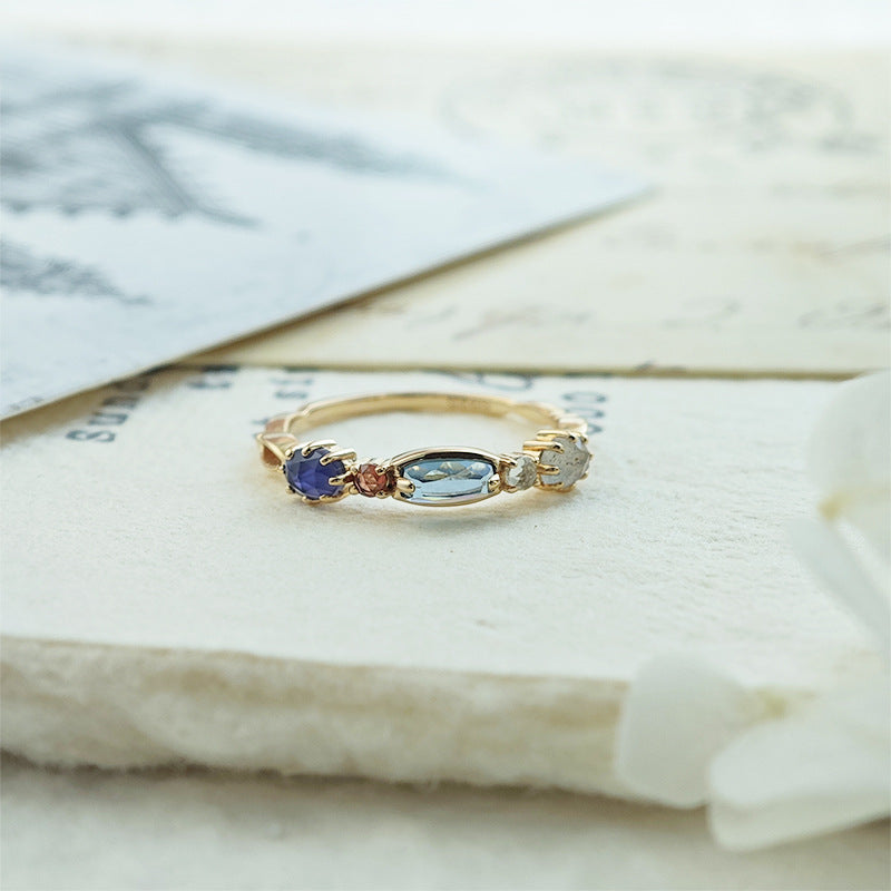 Dainty Multi-Gemstone Promise Ring with Iolite, London Blue Topaz & Garnet