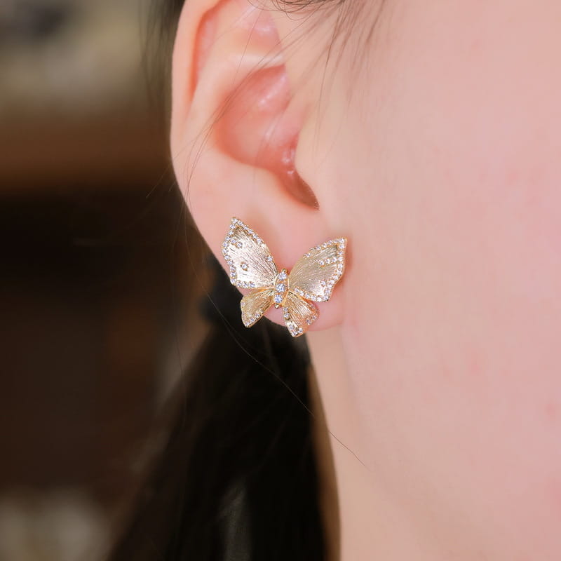Gilded Textured Wings Butterfly Earrings