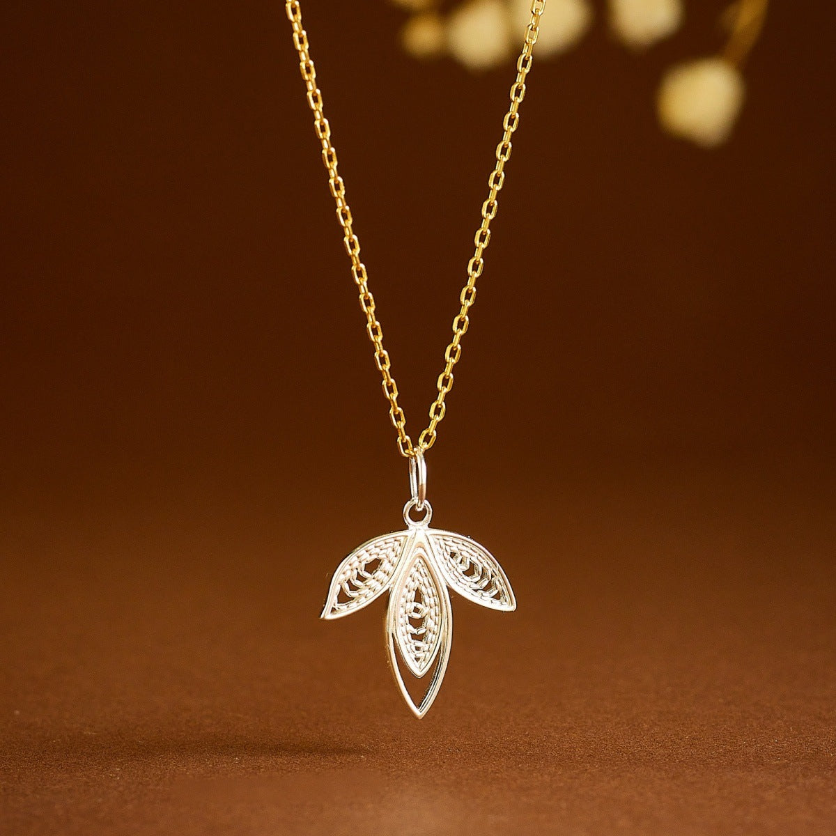 Delicate Sage Leaf Silver Green Aventurine Pendant Botanical Filigree Necklace